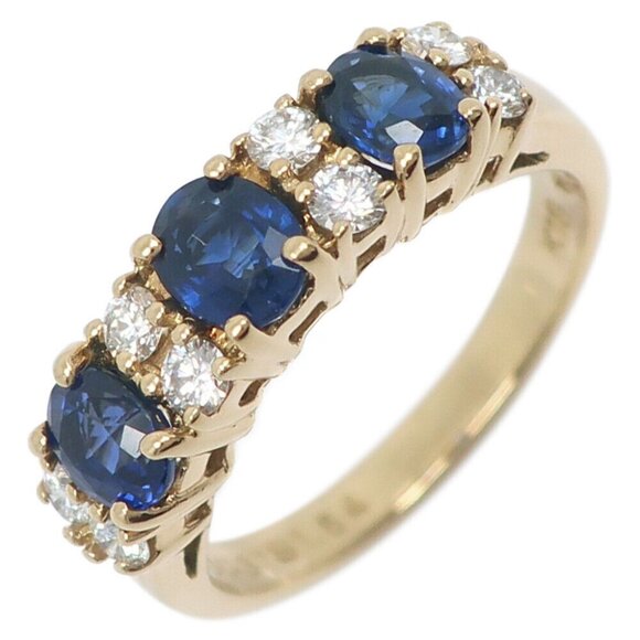Ring K18 yellow gold/sapphire/diamond #6.6(US Size) 5.0g Women - Picture 1 of 6